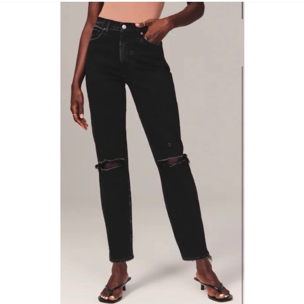 Abercrombie The Mom High-Rise Jean in Destructed Black - Women’s 29 Short